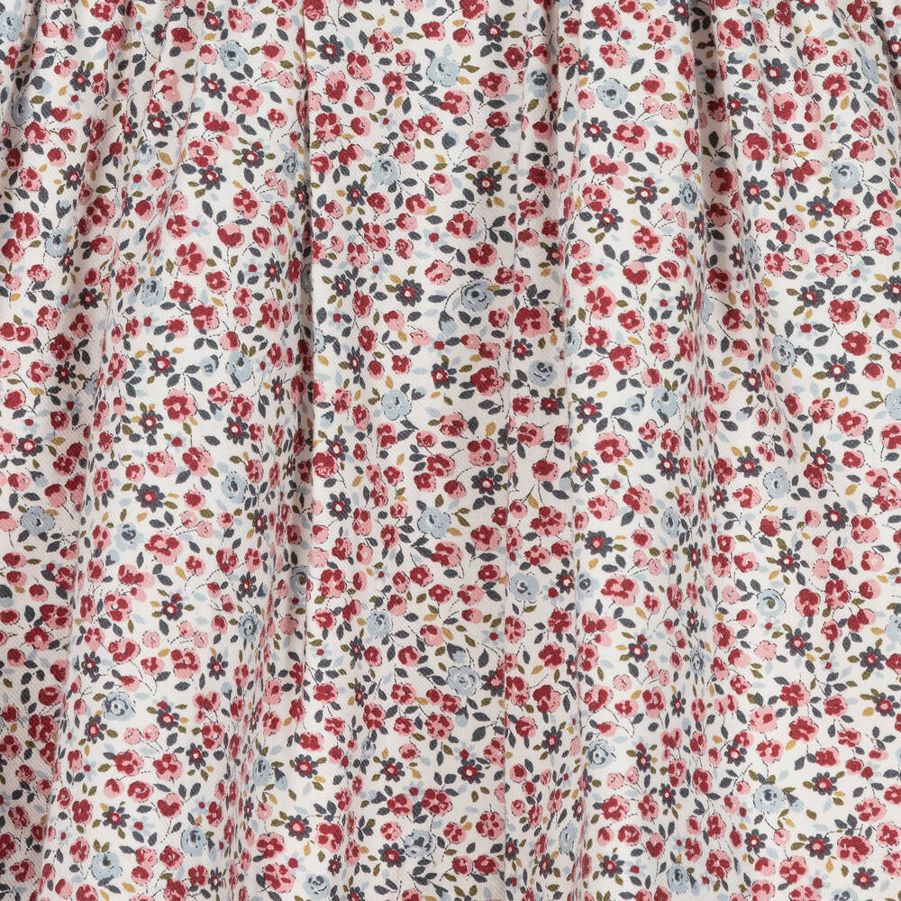 Sarah Louise-فستان مطرز سموكينغ مزيج قطن لون أحمر بطبعة ورود | Childrensalon