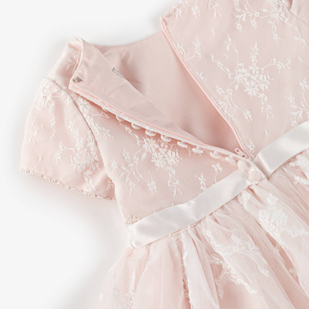 Sarah Louise-فستان تول مزين بالزهور والخرز لون زهري للبنات  | Childrensalon