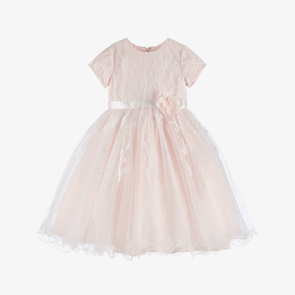 Sarah Louise-فستان تول مزين بالزهور والخرز لون زهري للبنات | Childrensalon