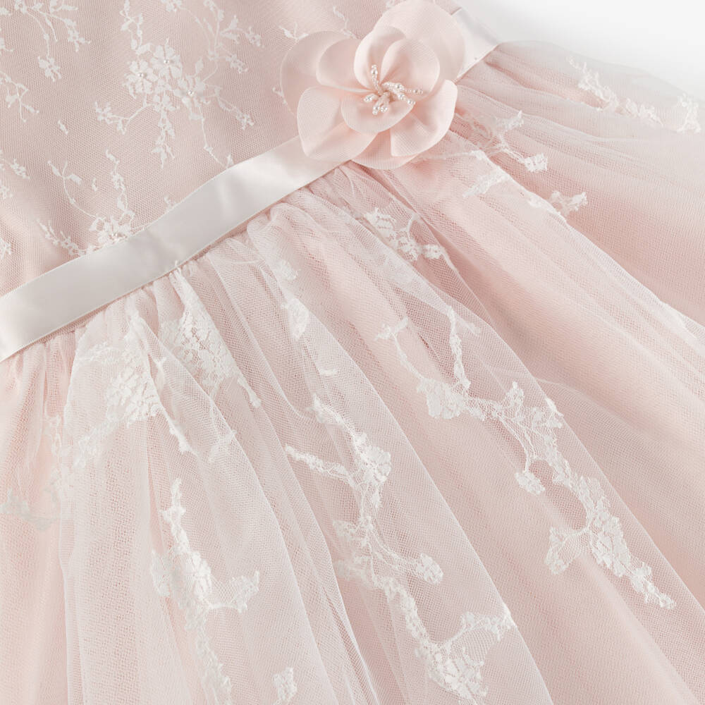 Sarah Louise-فستان تول مزين بالزهور والخرز لون زهري للبنات  | Childrensalon