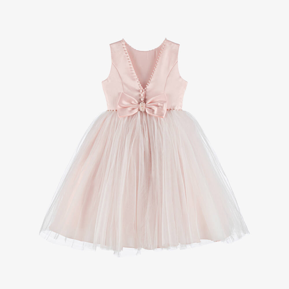 Sarah Louise-فستان ستان وتول لون زهري للبنات  | Childrensalon