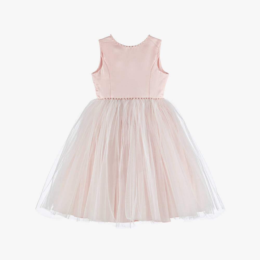 Sarah Louise-فستان ستان وتول لون زهري للبنات | Childrensalon