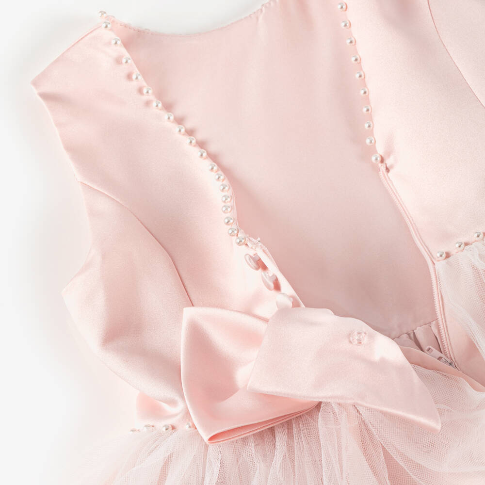 Sarah Louise-فستان ستان وتول لون زهري للبنات  | Childrensalon