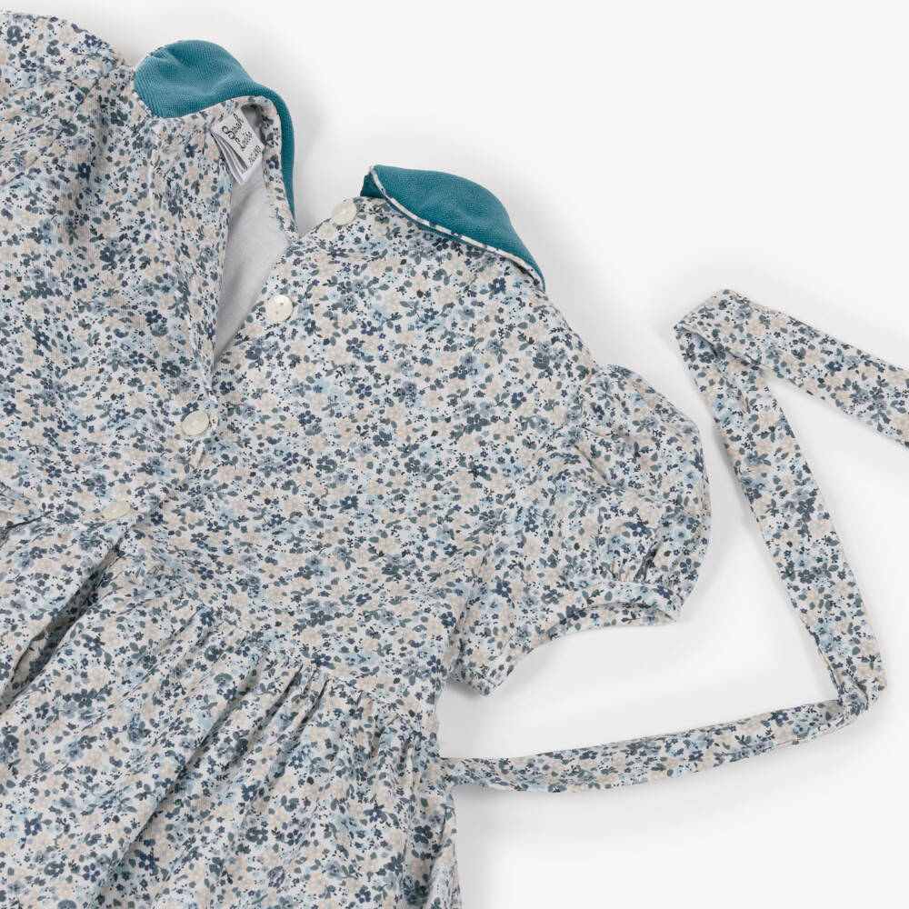 Sarah Louise-فستان بتطريز سموك لون أزرق فيروزي للبنات | Childrensalon