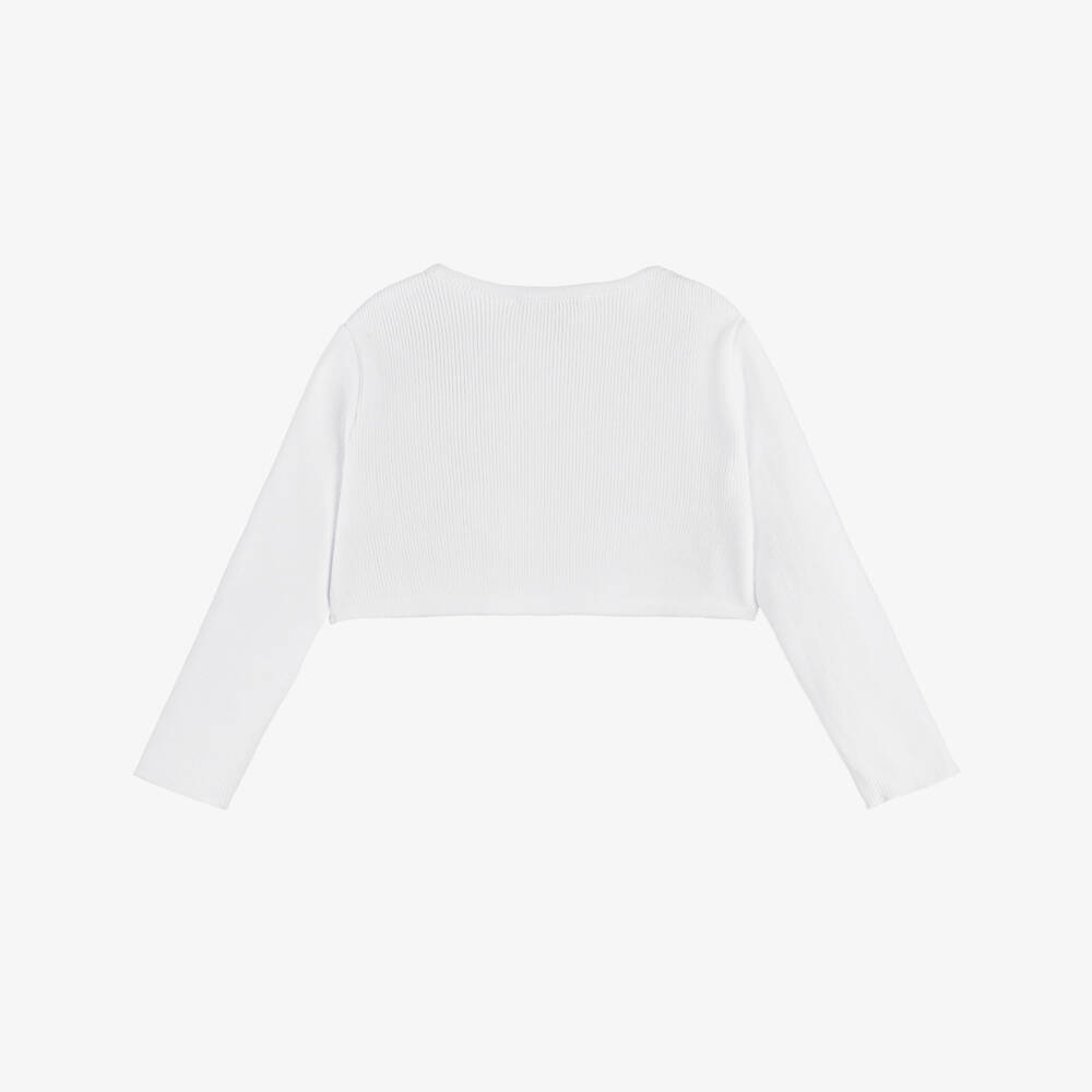 Sarah Louise-Girls White Cotton Bolero Knitted Cardigan | Childrensalon