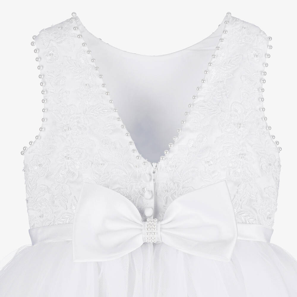 Sarah Louise-Белое платье из атласа и фатина с вышивкой для девочек | Childrensalon