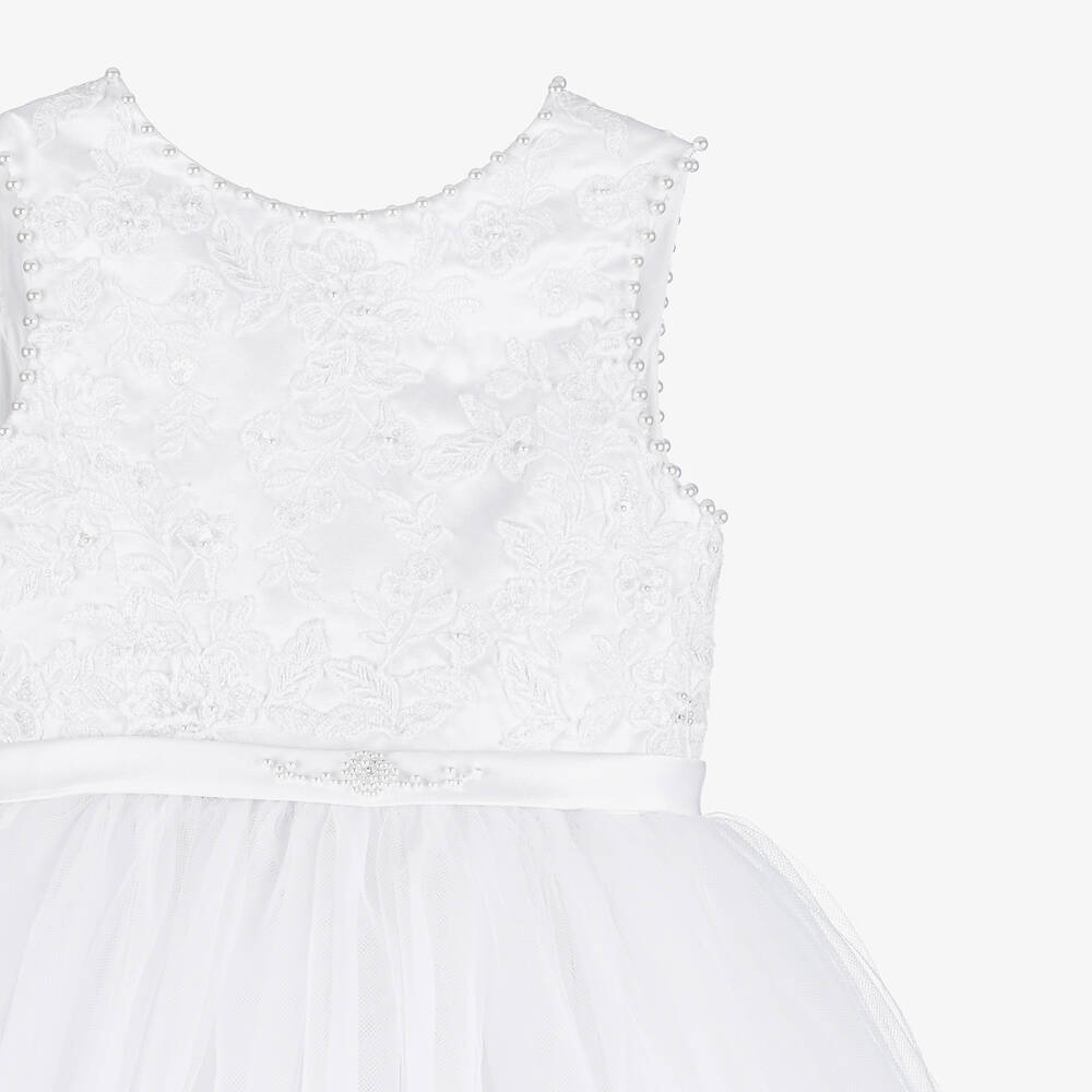 Sarah Louise-Белое платье из атласа и фатина с вышивкой для девочек | Childrensalon