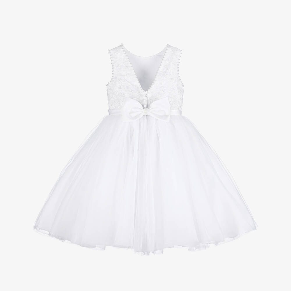 Sarah Louise-Белое платье из атласа и фатина с вышивкой для девочек | Childrensalon
