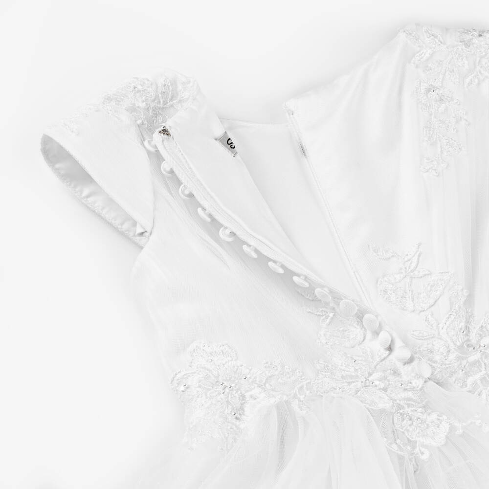 Sarah Louise-Girls White Floral Embroidery & Bead Tulle Dress | Childrensalon