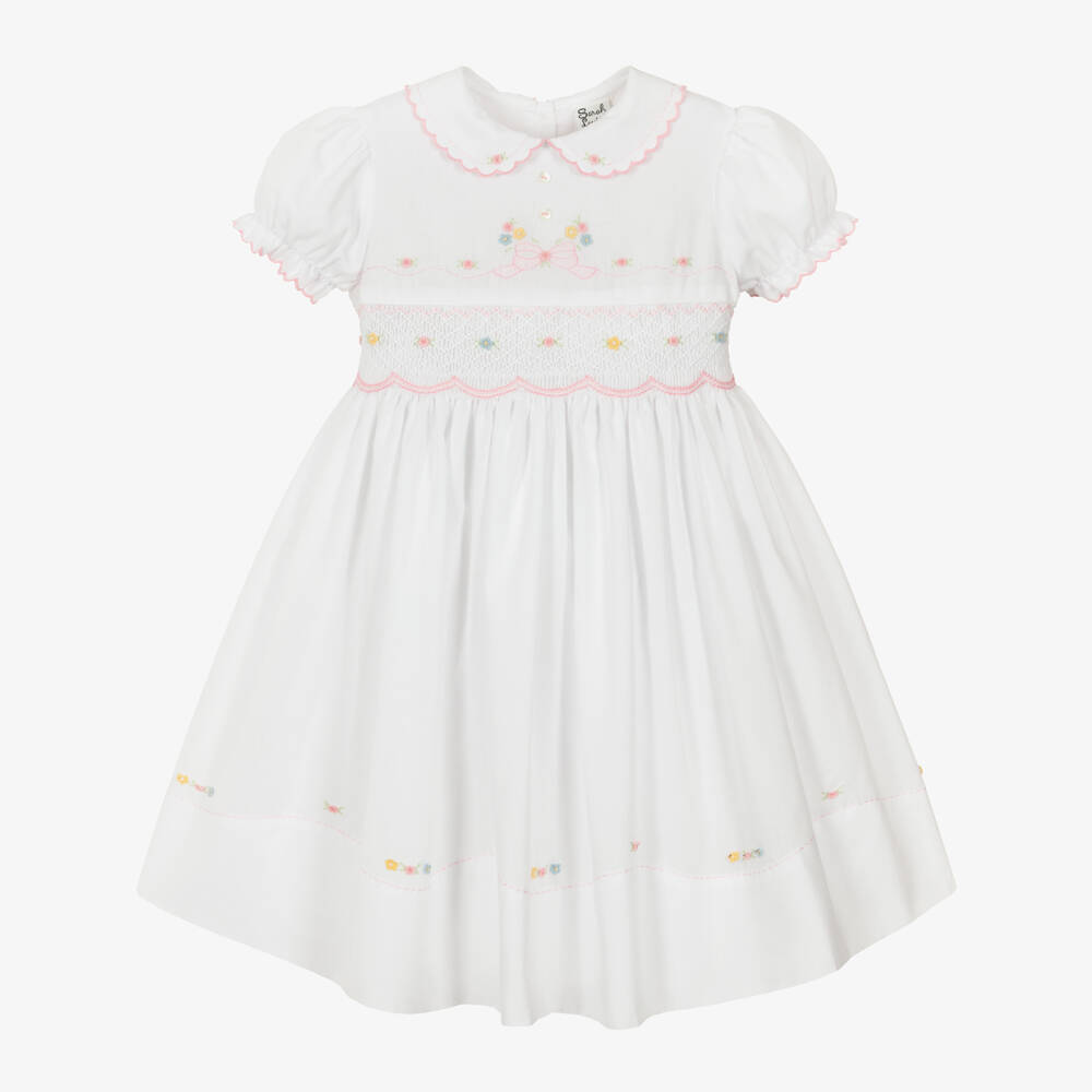 Sarah Louise-Girls White Hand-Embroidered Dress | Childrensalon