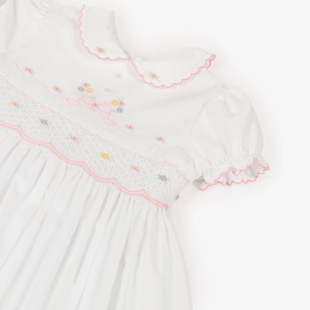 Sarah Louise-Girls White Hand-Embroidered Dress | Childrensalon