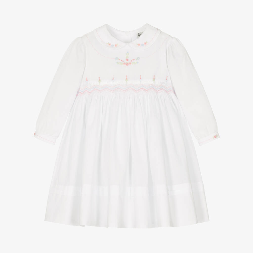 Sarah Louise-Girls White Hand-Embroidered Dress | Childrensalon