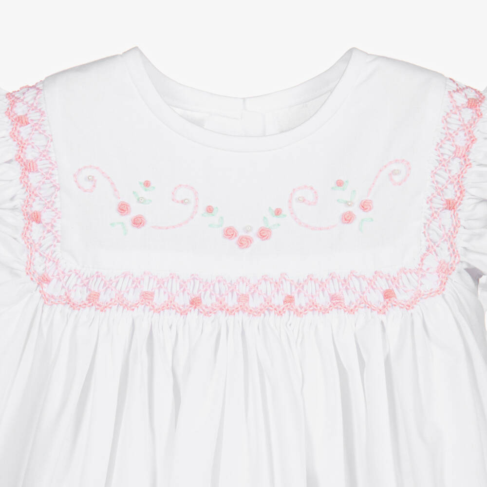 Sarah Louise-Girls White Hand-Smocked Dress | Childrensalon