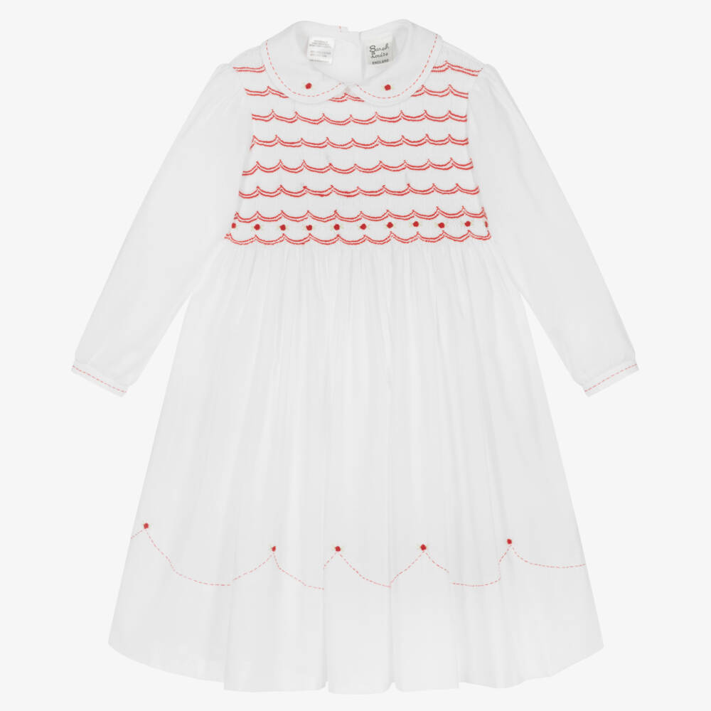 Sarah Louise Girls White Rose Bud Dress