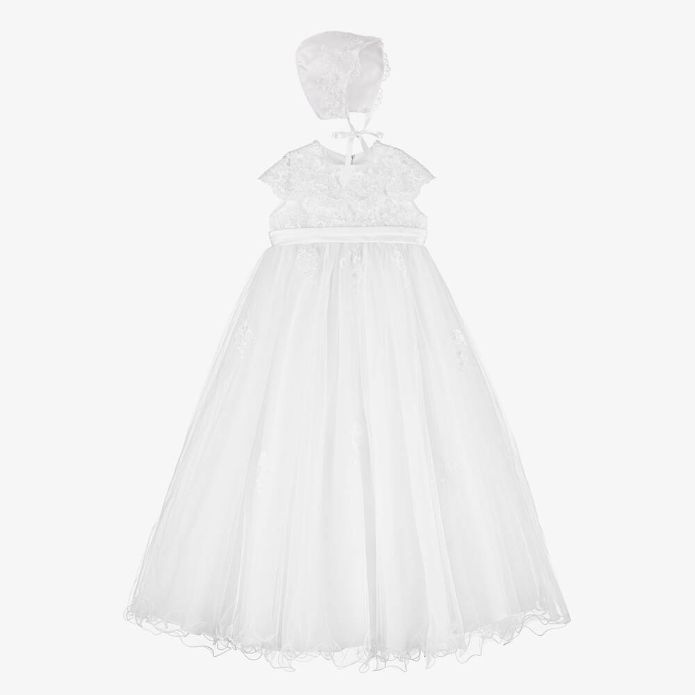 Sarah Louise-Комплект из белого кружевного платья и чепчика | Childrensalon