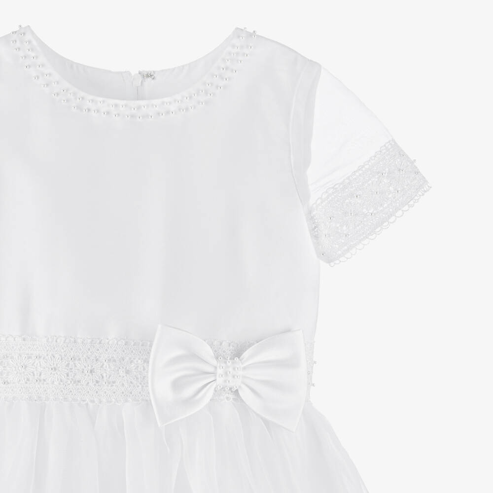 Sarah Louise-Girls White Lace Organza Dress | Childrensalon
