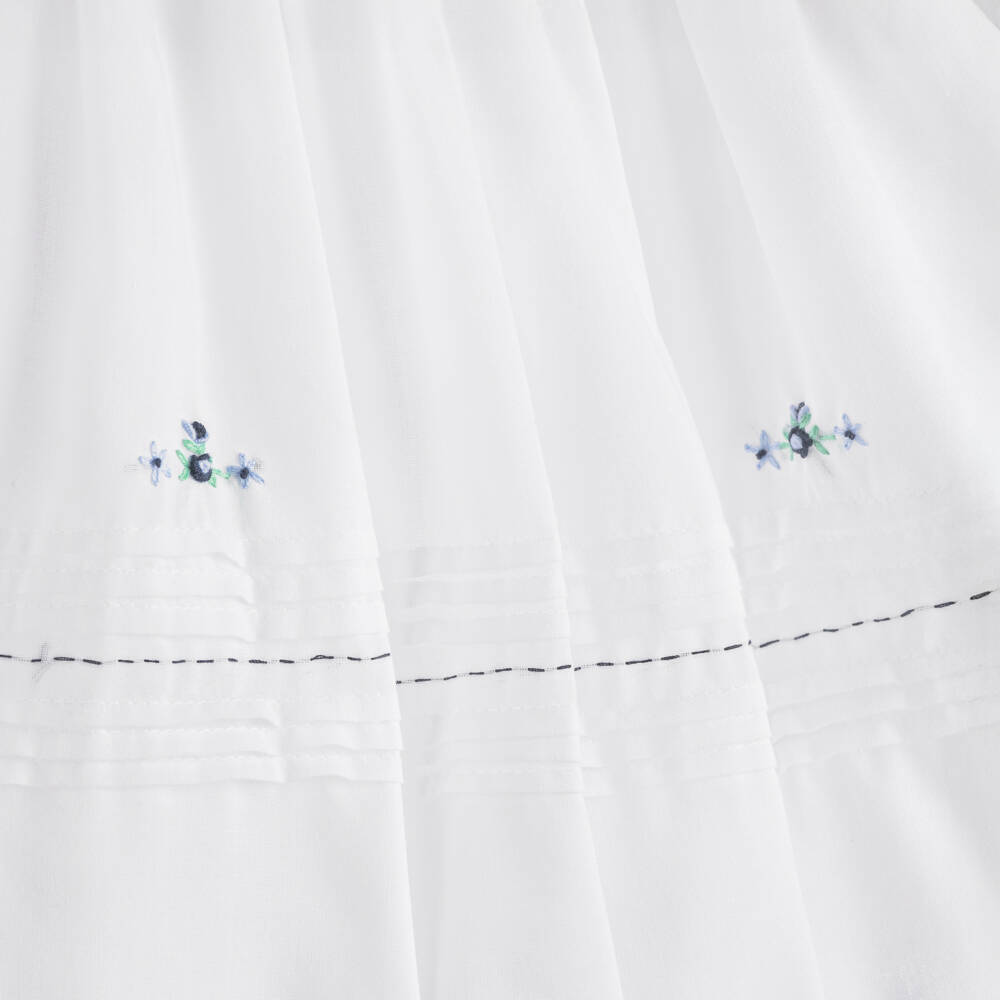 Sarah Louise-Girls White & Navy blue Smocked Dress | Childrensalon