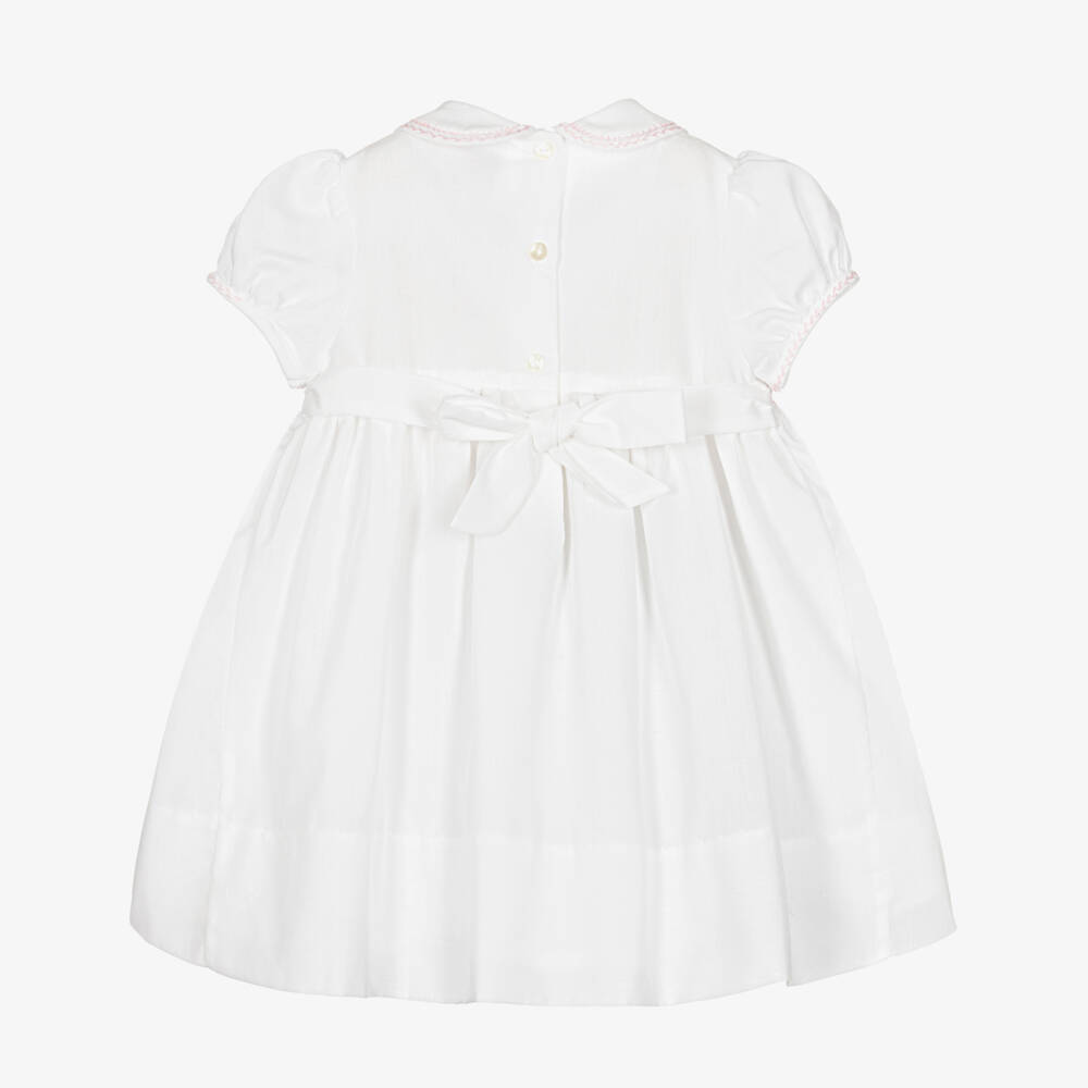 Sarah Louise-Girls White & Pink Hand-Smocked Dress | Childrensalon