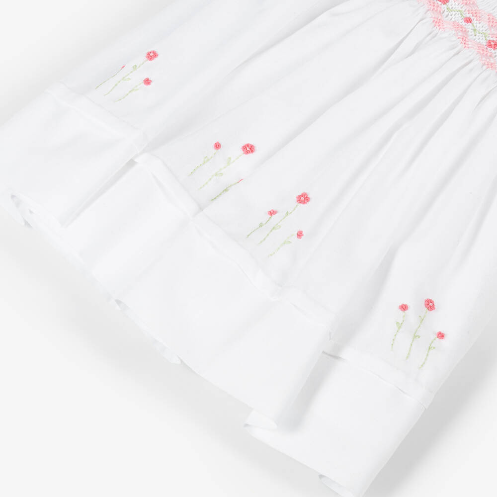Sarah Louise-Girls White & Pink Hand-Smocked Dress | Childrensalon