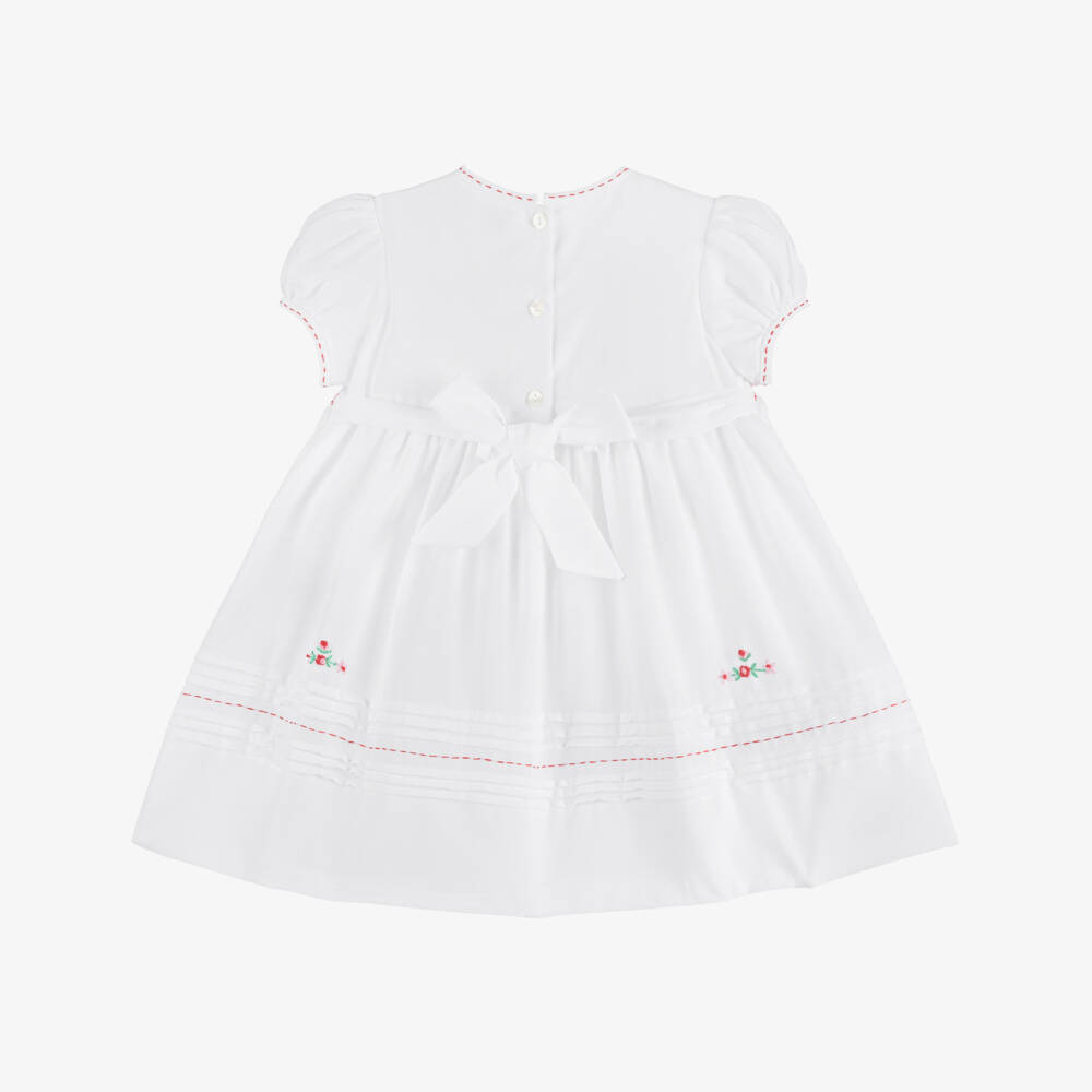 Sarah Louise-Girls White & Red Smocked Dress | Childrensalon