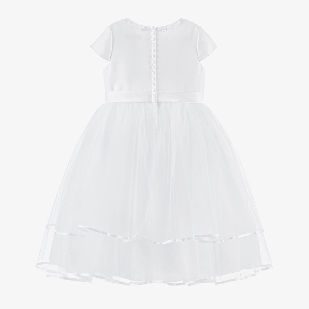 Sarah Louise-Платье из атласа и тюля белого цвета | Childrensalon