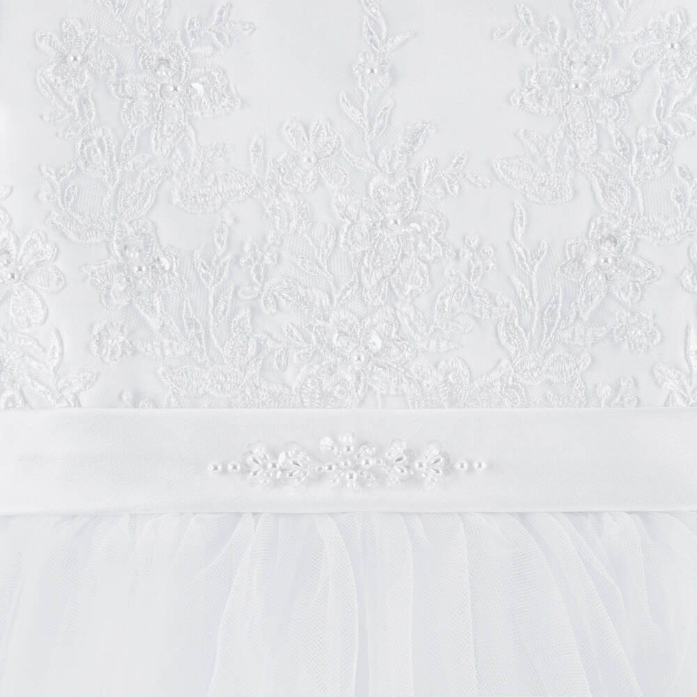 Sarah Louise-Платье из атласа и тюля белого цвета | Childrensalon