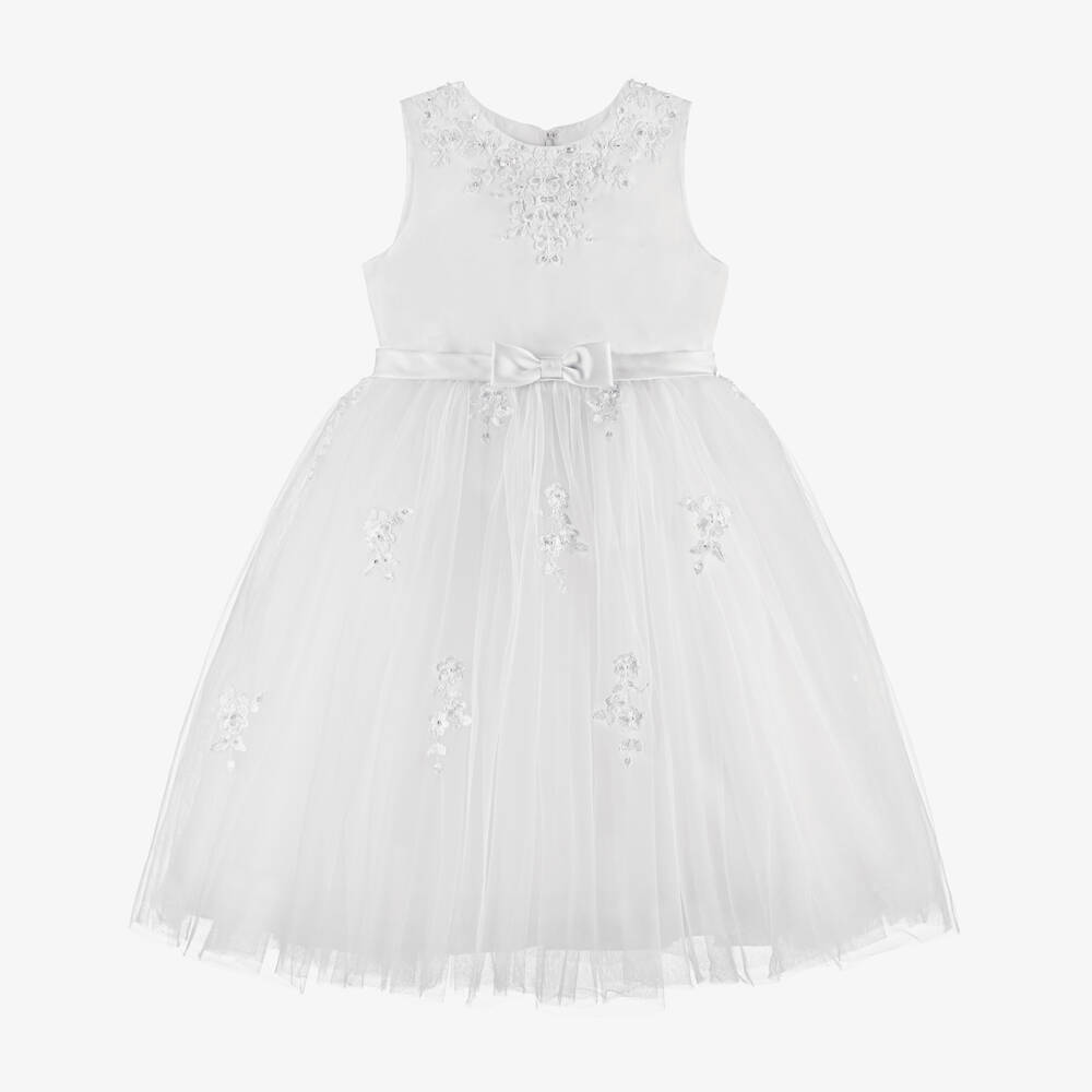 Sarah Louise-Girls White Sleeveless Tulle Dress | Childrensalon