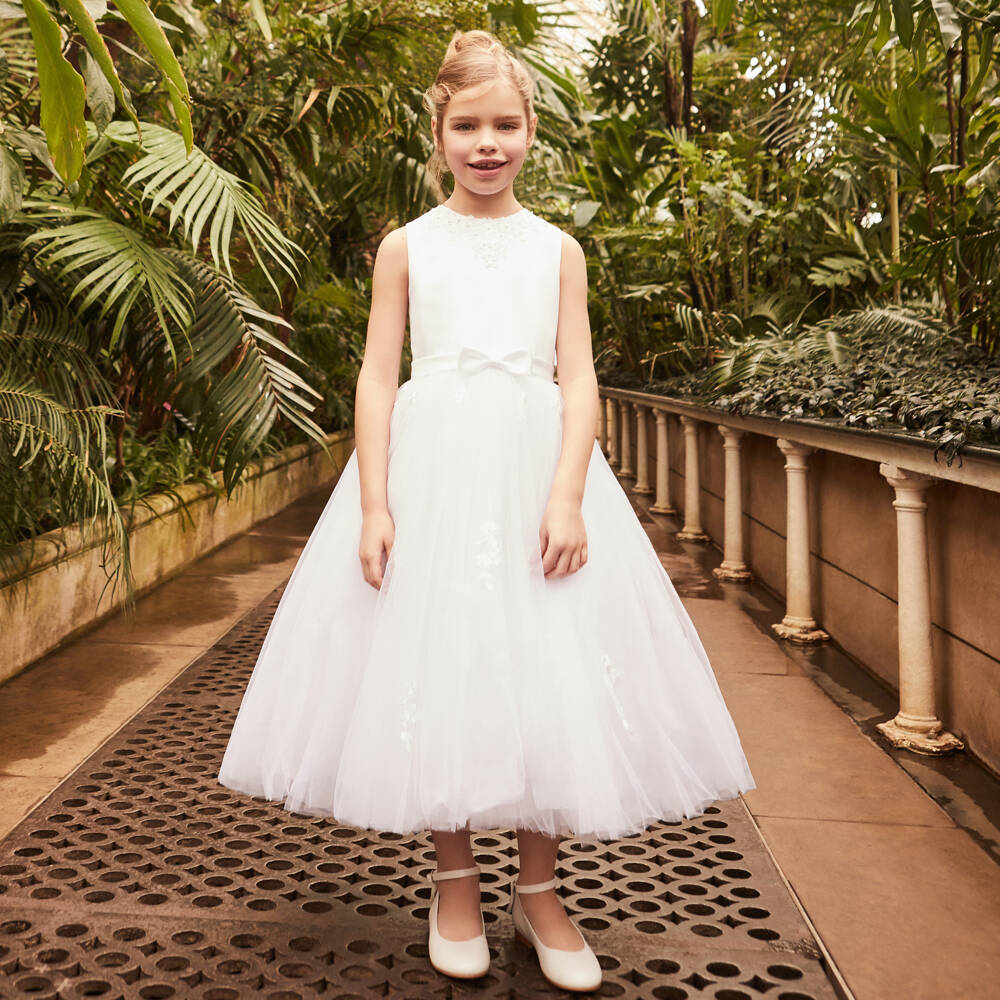 Sarah Louise-Girls White Sleeveless Tulle Dress | Childrensalon