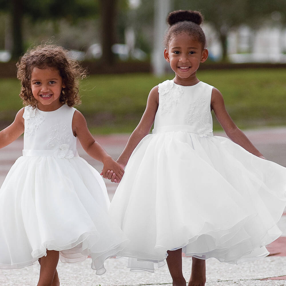 Sarah Louise-فستان تول لون أبيض للبنات | Childrensalon