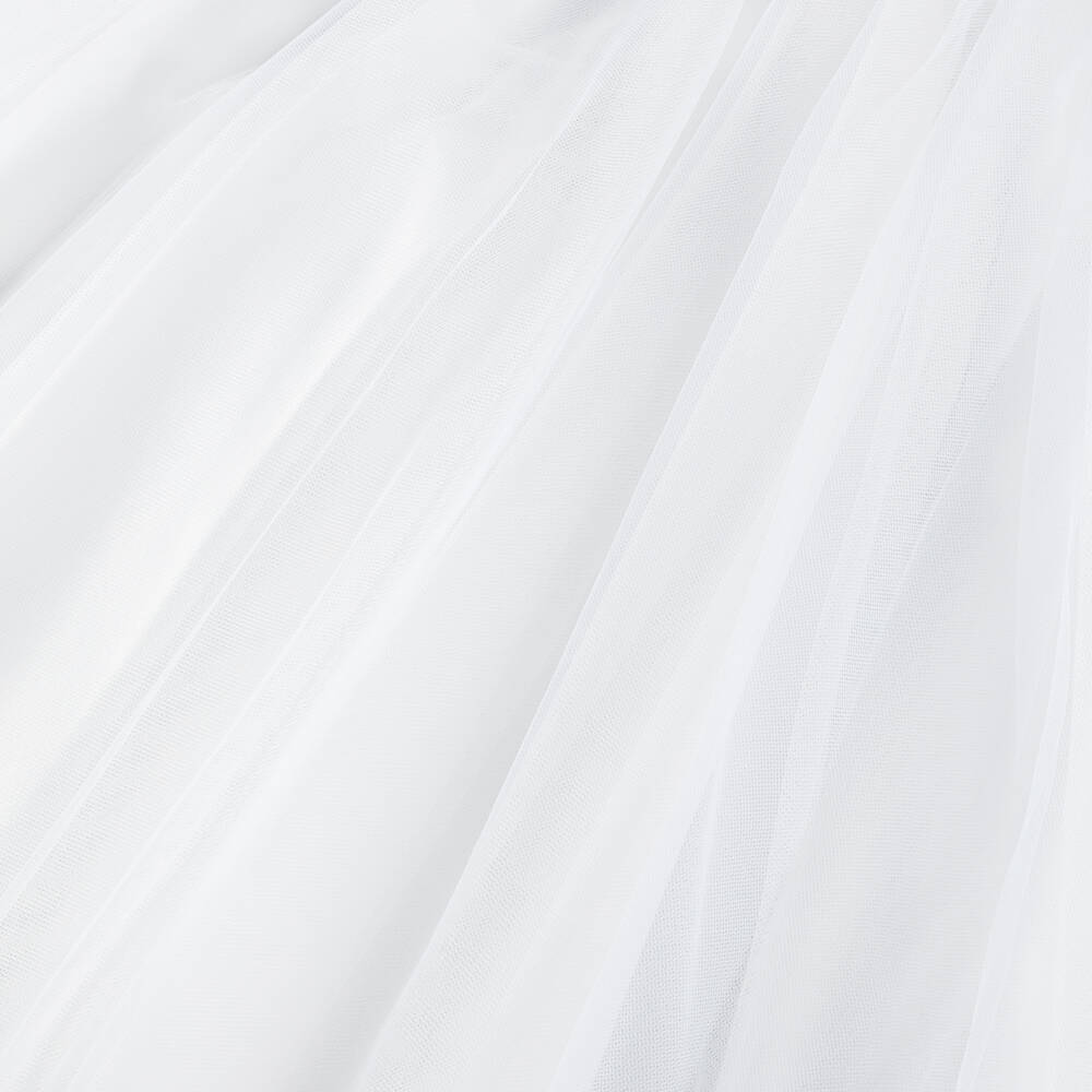 Sarah Louise-Girls White Tulle Dress With Short Lace Sleeves | Childrensalon