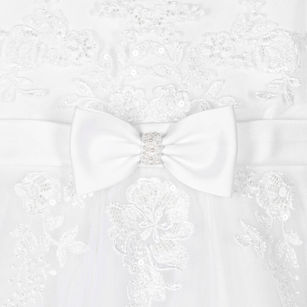 Sarah Louise-Girls White Tulle Embroidered Communion Dress | Childrensalon
