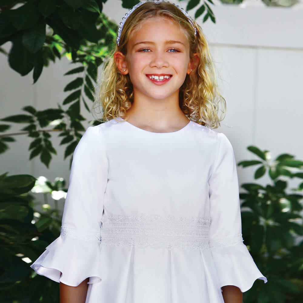 Sarah Louise-Girls White Tulle & Lace Dress | Childrensalon