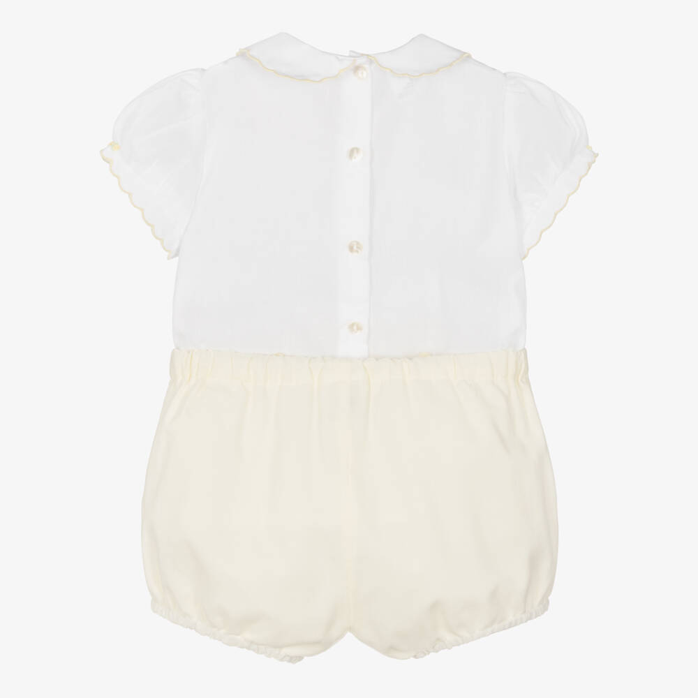 Sarah Louise-Girls Yellow & White Buster Suit | Childrensalon