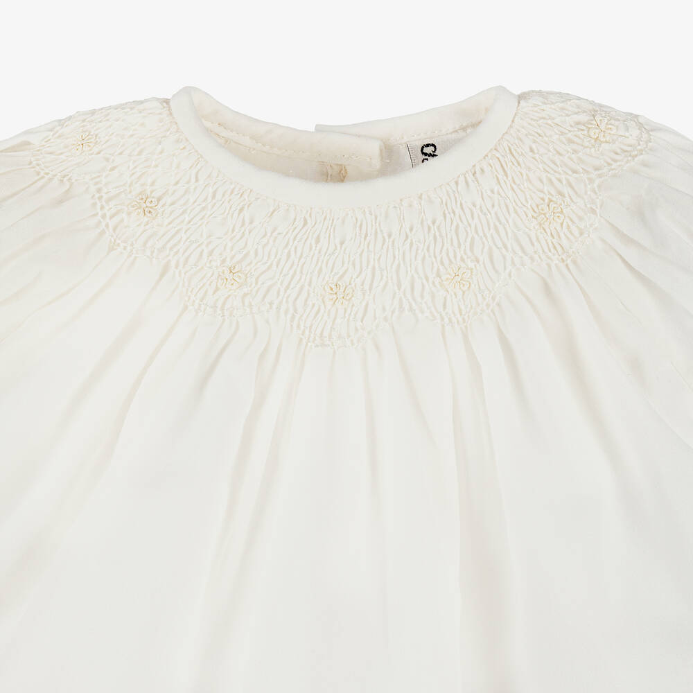 Sarah Louise-Ivory Cotton Hand-Smocked Shortie Set | Childrensalon