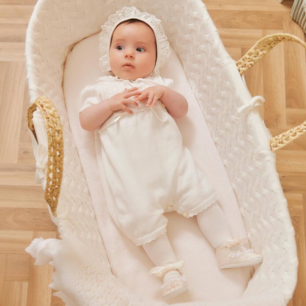 Sarah Louise-Ivory Cotton Knit Babysuit Set | Childrensalon