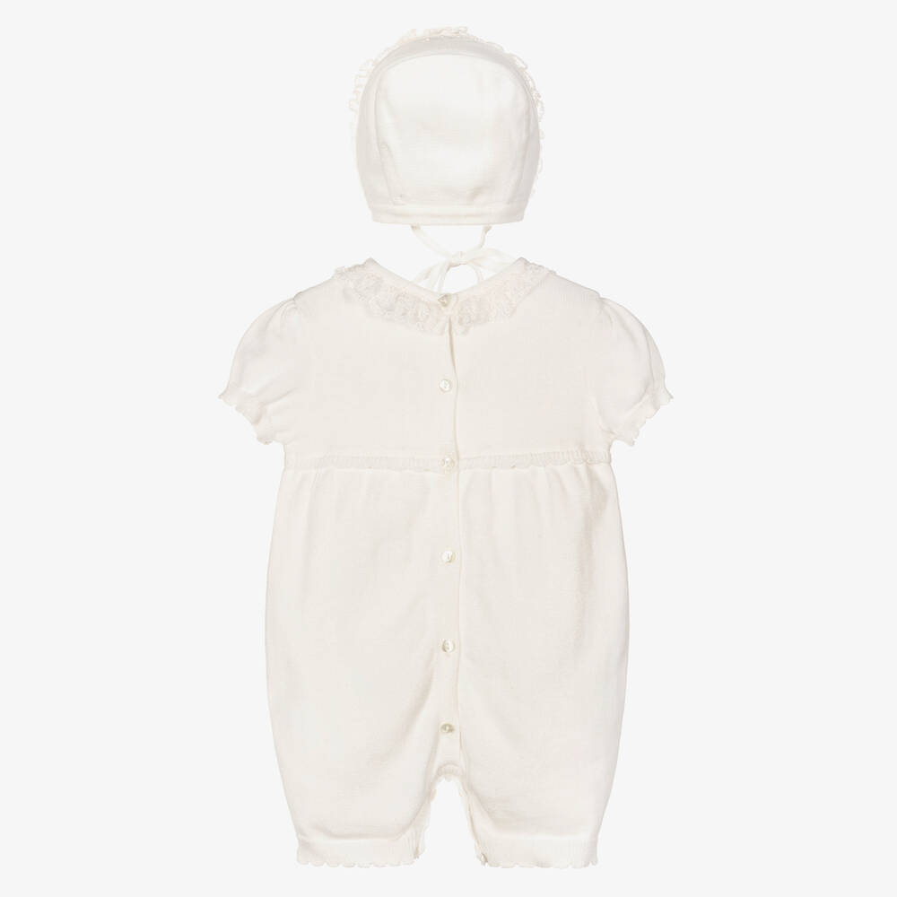Sarah Louise-Ivory Cotton Knit Babysuit Set | Childrensalon