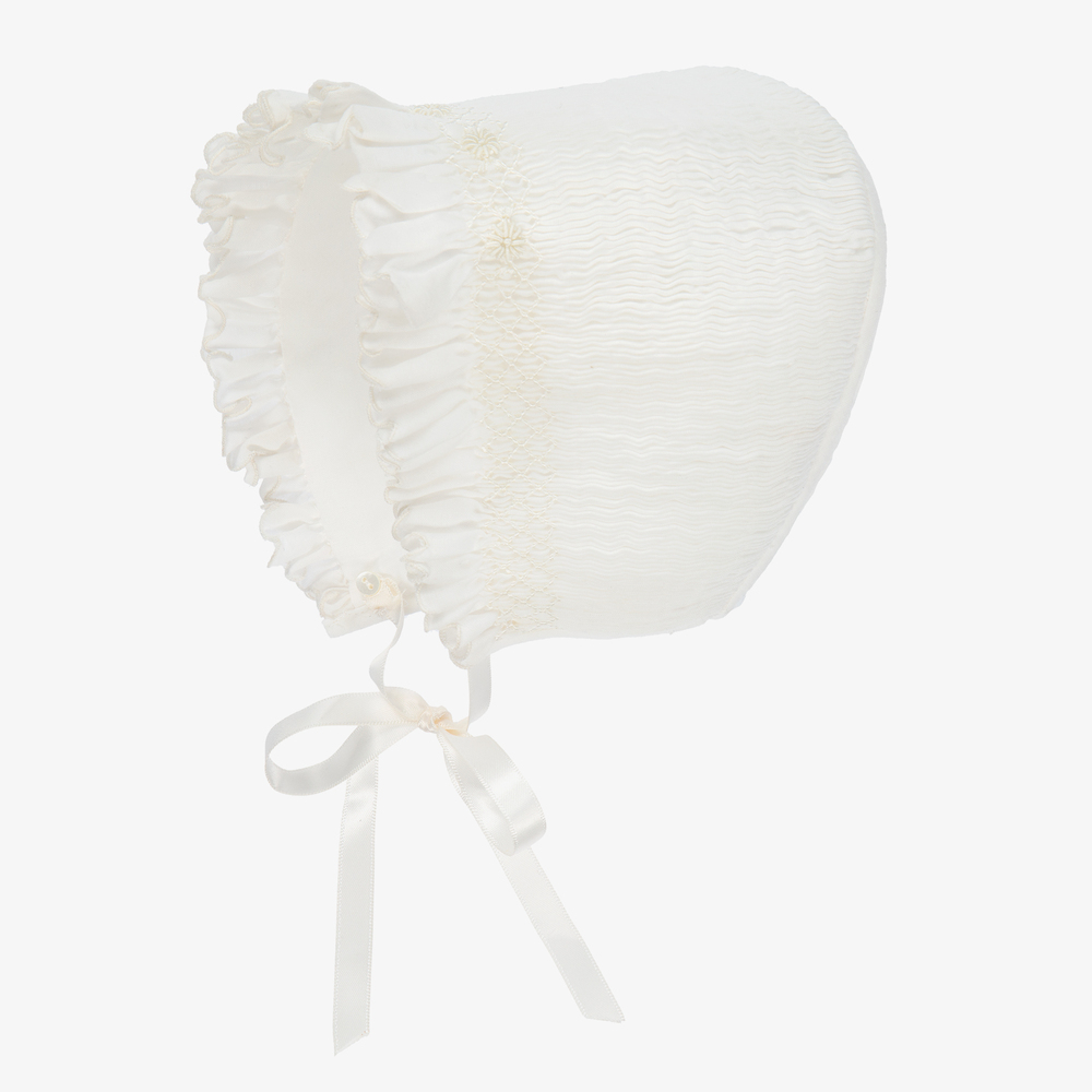 Sarah Louise-Ivory Hand-Smocked Bonnet | Childrensalon