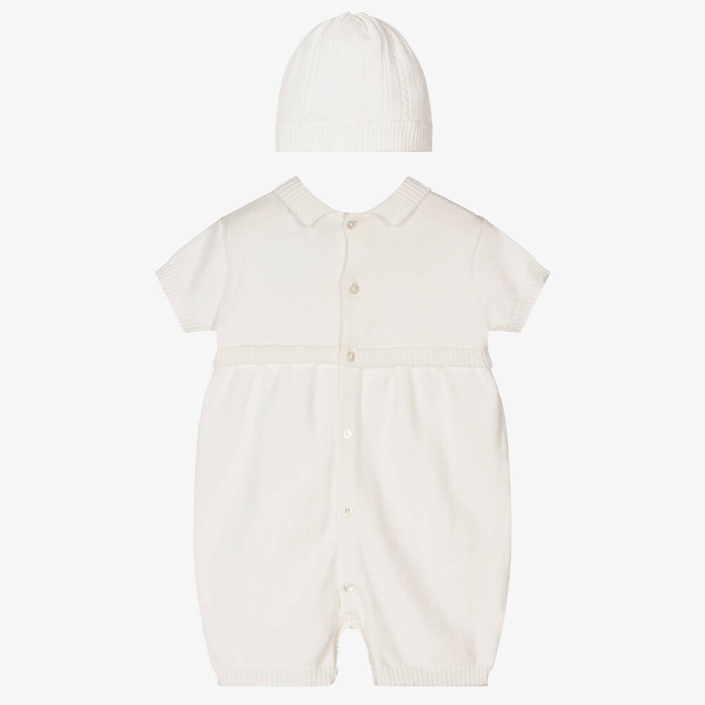 Sarah Louise-طقم تبّان وقبعة محبوك لون عاجي للمواليد | Childrensalon