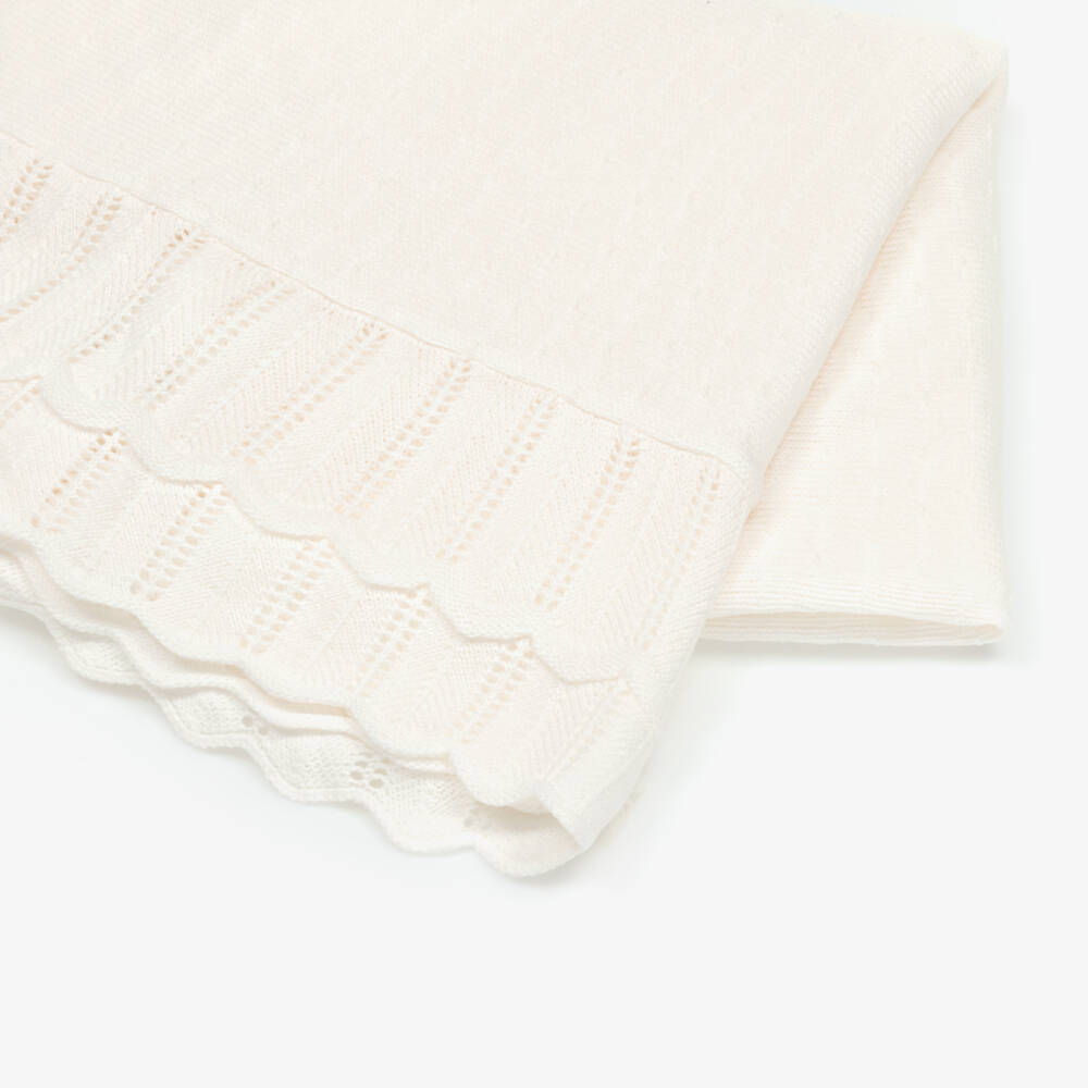 Sarah Louise-شال محبوك بحواف بتصميم صدفي لون عاجي (120 سم) | Childrensalon