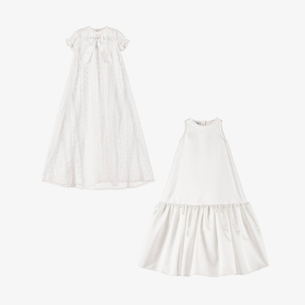 Sarah Louise-طقم ثوب مراسم ساتان مزين دانتيل لون عاجي | Childrensalon