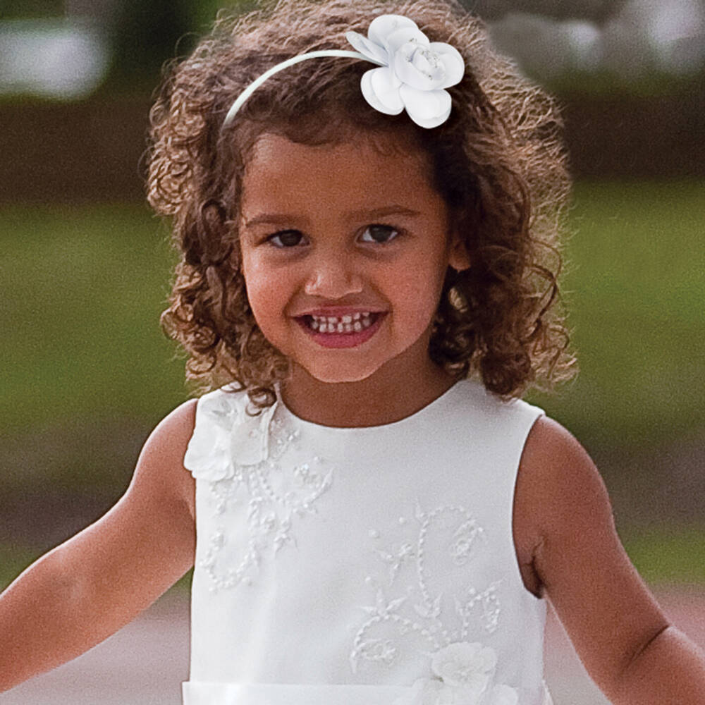 Sarah Louise-فستان تول و شيفون مطرز لون عاجي للبنات | Childrensalon