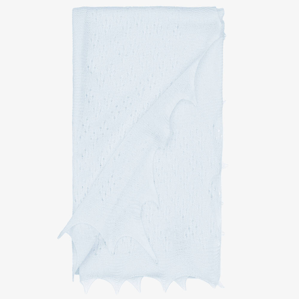 Sarah Louise-Pale Blue Finely Knitted Scalloped Shawl (115cm) | Childrensalon
