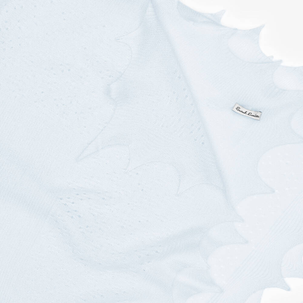 Sarah Louise-Pale Blue Finely Knitted Scalloped Shawl (115cm) | Childrensalon
