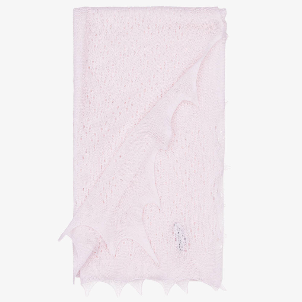 Sarah Louise-Pink Finely Knitted Scalloped Shawl (115cm) | Childrensalon