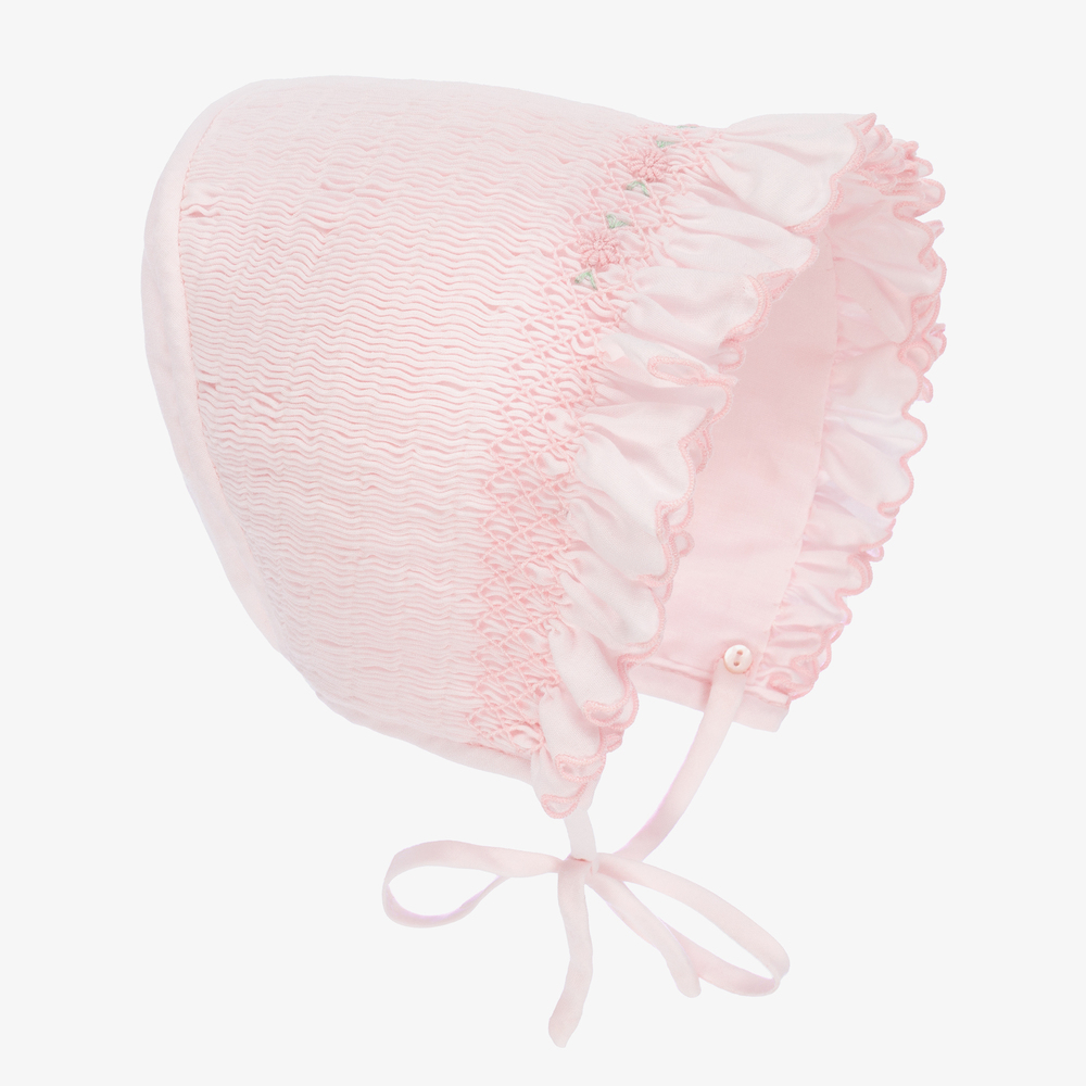 Sarah Louise-Розовый чепец со сборками ручной работы | Childrensalon