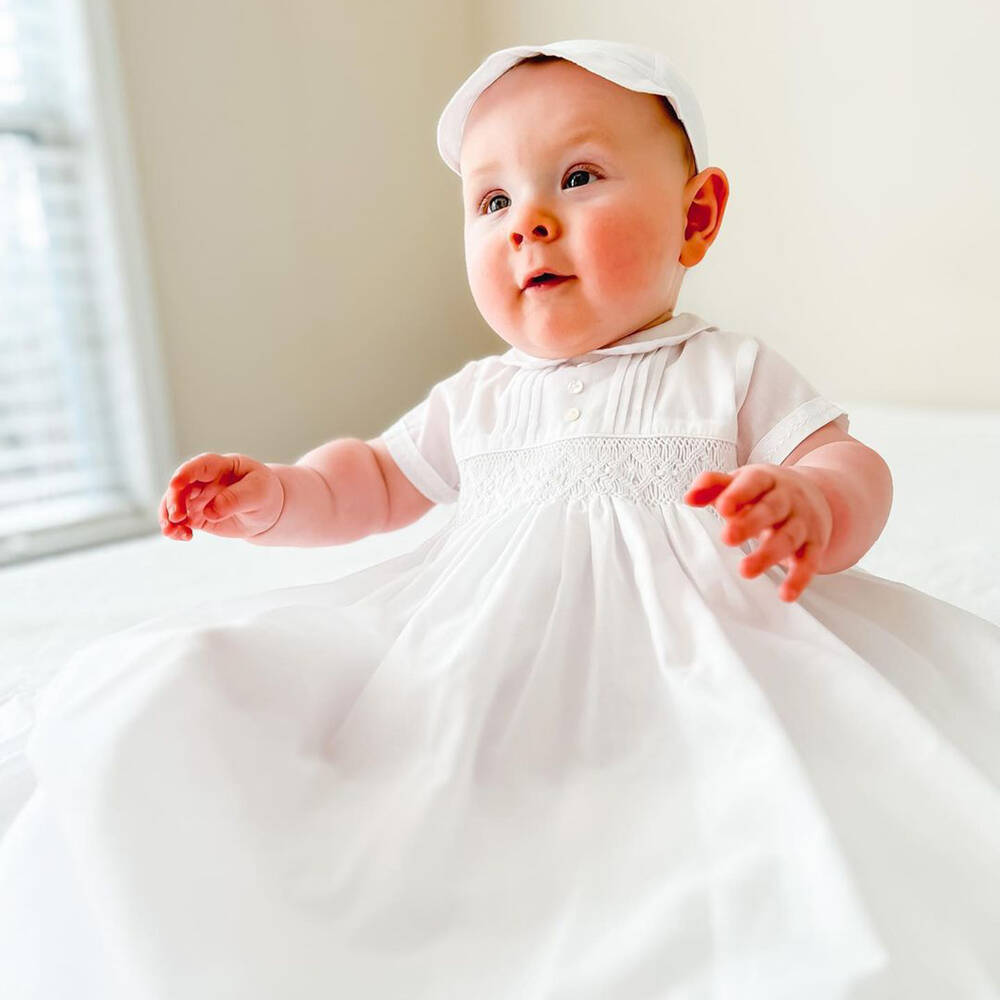 Sarah Louise-White Ceremony Gown & Bonnet Set | Childrensalon