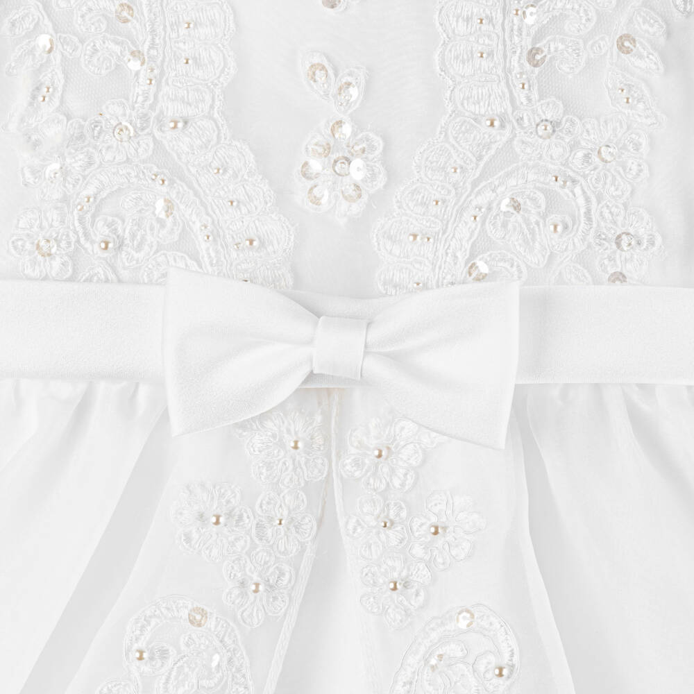 Sarah Louise-White Ceremony Gown & Bonnet With Beads & Sequins | Childrensalon