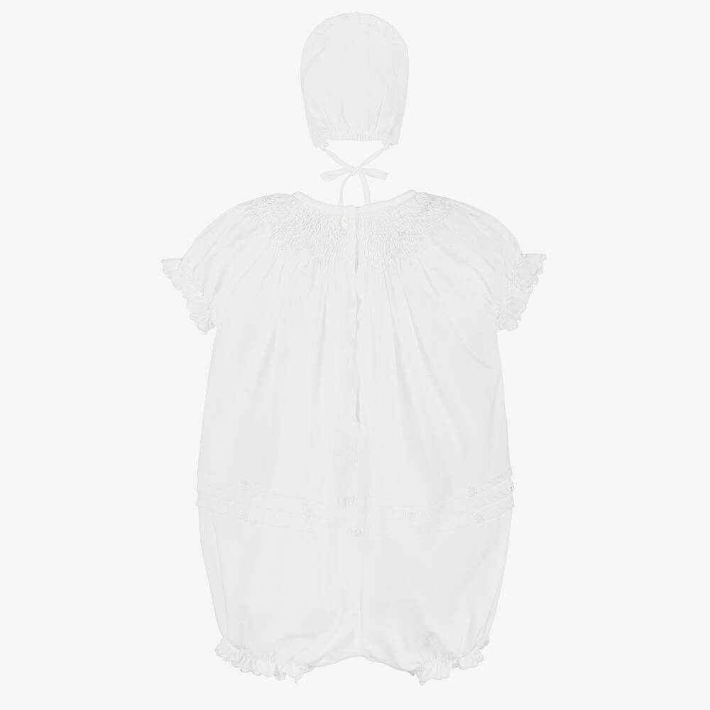 Sarah Louise-White Cotton Hand-Smocked Shortie Set | Childrensalon