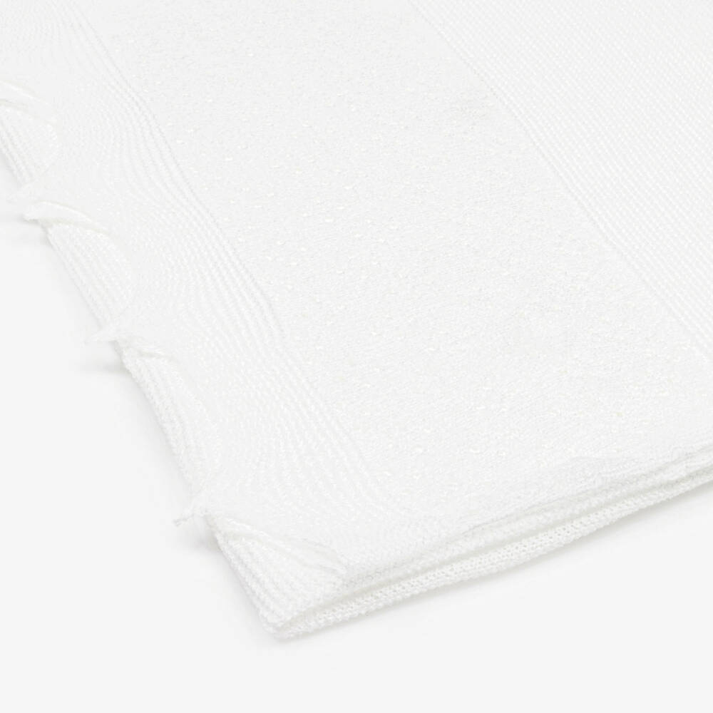 Sarah Louise-وشاح لون أبيض محبوك بحواف صدفية (208 سم) | Childrensalon