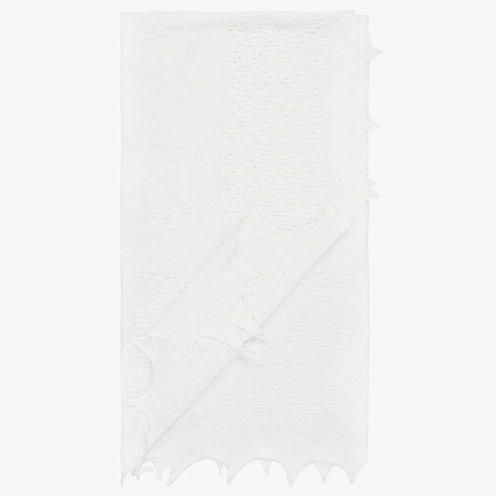 Sarah Louise-وشاح لون أبيض محبوك بحواف صدفية (208 سم) | Childrensalon